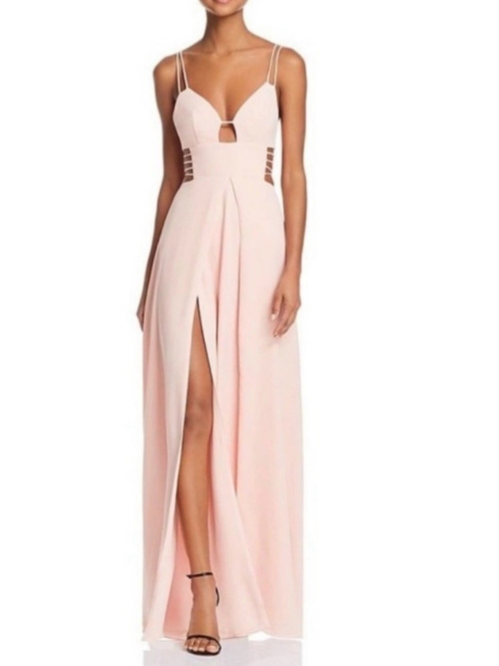 Fame and Partners Pink Lace-Up Sides Spaghetti Strap Maxi Dress